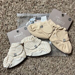 NWT Goumi Kids Baby Boots Set Dune & Dune Stripe SZ 12-18 mo Bamboo Neutral
